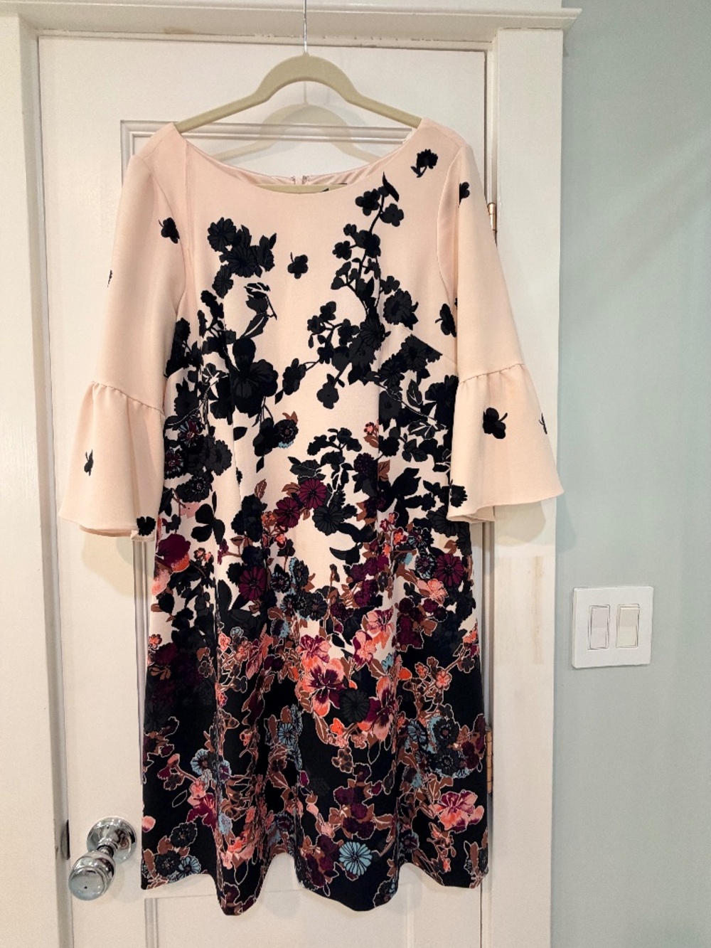 Adrianna Papell Blush Floral Embroidered Bell Sleeve Sheath Dress